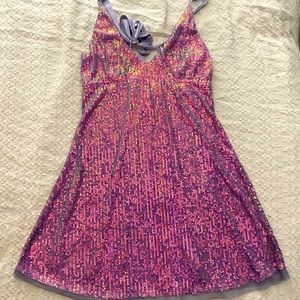 Free People Intimately Sequin Dress Bow Tie Back Sparkle Medium Mini